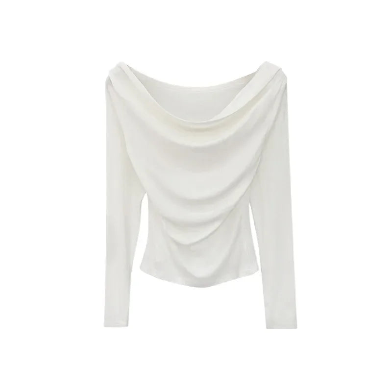 Off-The-Shoulder Long Sleeve T-Shirt Women's Early Autumn New Slimming Design Korean Style Sweet And Spicy Fashion Tops.