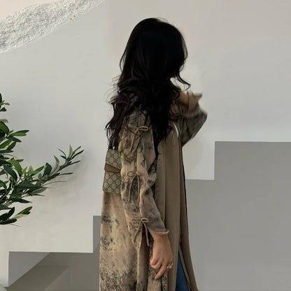2025 sommer Arabisch Frauen Muslimische Kleidung Ramadan Dubai Offene Abaya Kleid mit Hijab Islam Gedruckt Chiffon 2 Stück Outfit
