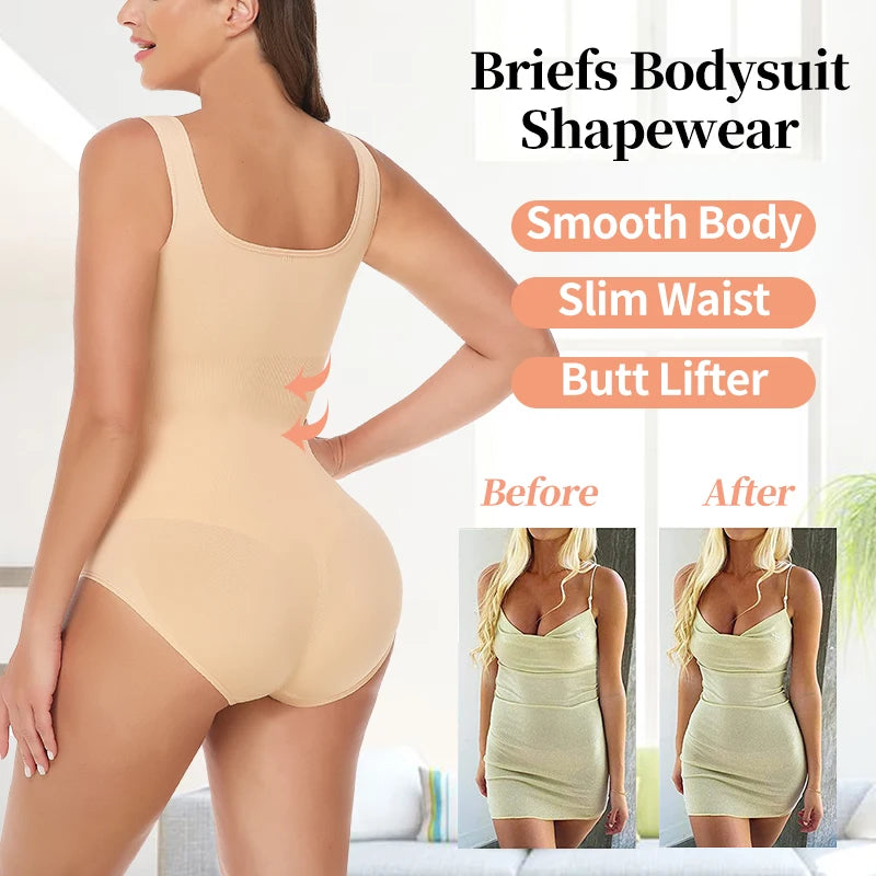 Bodysuit Women Shapewear Tummy Control Butt Lifter Body Shaper Smooth Invisible Under Dress Slimming Underwear Low Neck Jumpsuit.