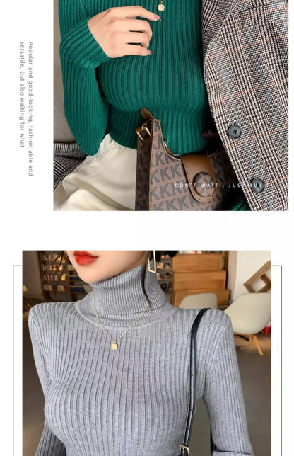 2025, Basis Pullover Herbst Winter Dicken Rollkragenpullover Beiläufige Dünne Gestrickte Pullover Koreanischen Stil Einfache Basis Schicht Warme Tops