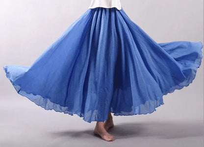 Frauen Elegante Hohe Taille Leinen Maxi Rock 2023 Sommer Damen Casual Elastische Taille 2 Schichten Röcke saia feminina 20 Farben SK53