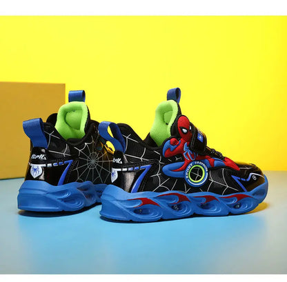 Disney Boys Shoes LED Lights Cartoon Autumn Children's Sports Shoes Leather Non-slip Children's Running Shoes Sneaker Size 25-35