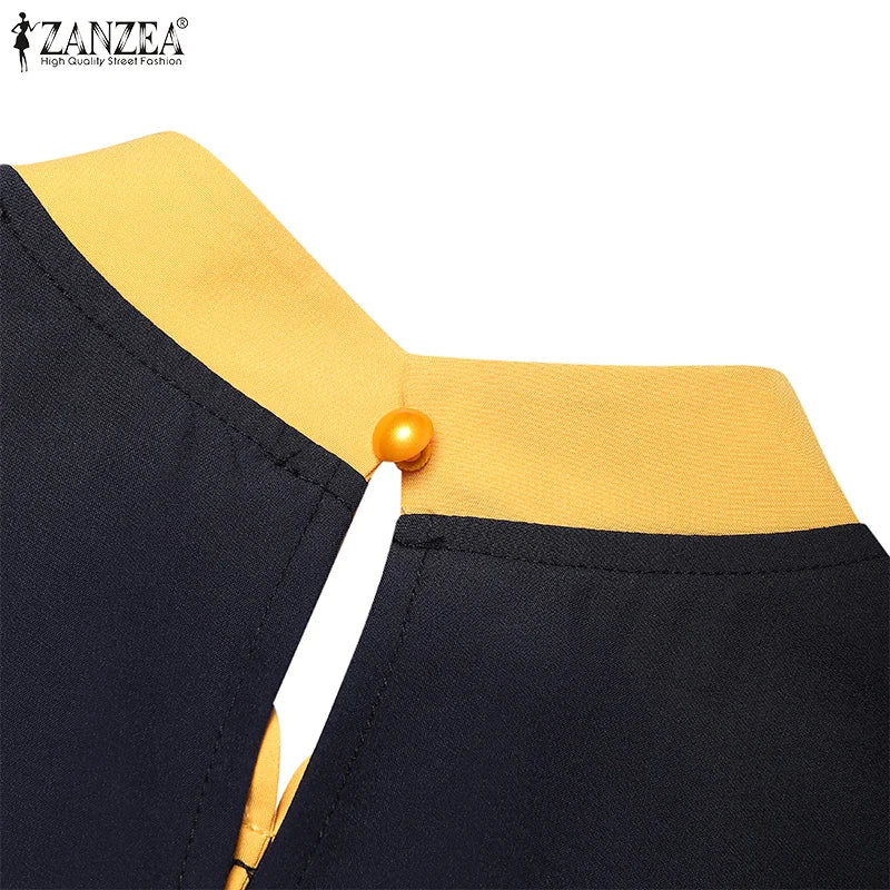 ZANZEA Women Autumn Patchwork Long Sleeve Maxi Dresses Muslim Turkey Abaya Dress Hijab Sundress Robe Femme Loose Vestidos Kaftan.