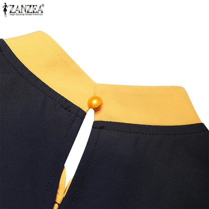 ZANZEA Women Autumn Patchwork Long Sleeve Maxi Dresses Muslim Turkey Abaya Dress Hijab Sundress Robe Femme Loose Vestidos Kaftan.