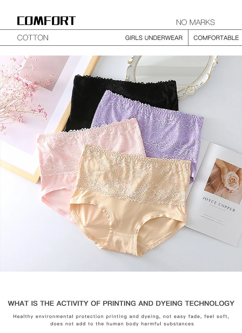 3pcs Women's Panties High Waist Underwear Large Size Fashion Girls Briefs Cow Milk Silk Breathable Lace Panty Female Lingerie.