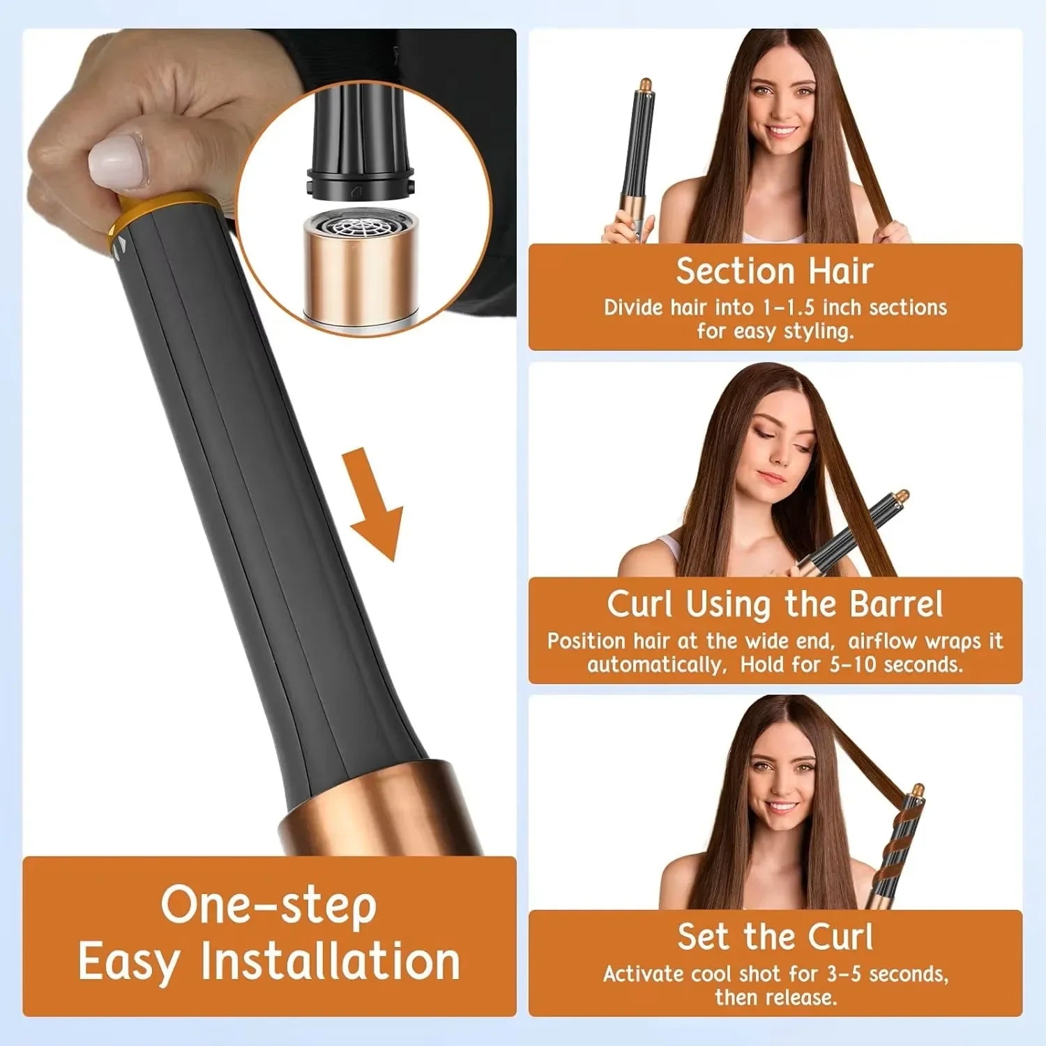 Professional 6IN1 1300W Multi-Functional Hair Styler - Dry, Straighten, Curl with Brush, Ideal for Salon & Home Use.