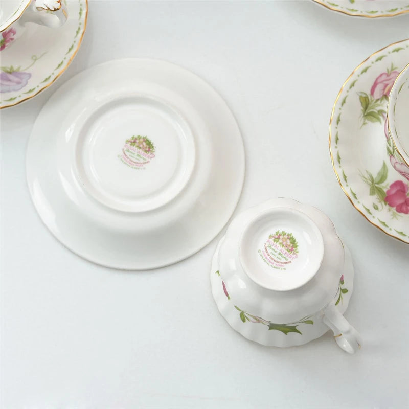 Coffee Cup and Saucer Set Month Flower Mug Bone China Drinking Set Ceramic Cup and Saucer Home Teacup Dessert Saucer Gifts.