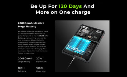 HOTWAV R9 Pro Rugged Tablet Android 14 11" FHD+ 20080mAh Pad 64MP Rear Camera 6GB 256GB Tablet PC With Super Camping light.