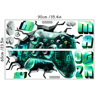 Larger Game Poster 3D Wall Hole Art Cool Gamer Zone Gamepad Vinyl Mural Stickers Home Decoration for Kids Bedroom Gaming Rooms.