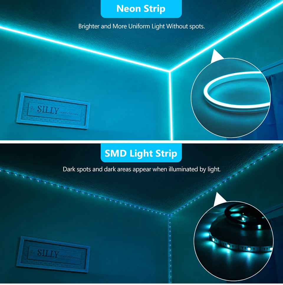 1M 2M 3M 5M RGB Neon LED Strip Light Bluetooth/IR Remote Control 5V Smart USB Silica Gel Tube LED Neon Light Room Decor Lamp.