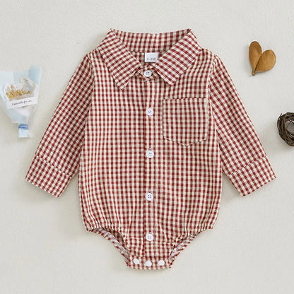Kleinkind Niedlicher Gitter Revers Overall Kleinkind Dünner Stil Freizeit Einteiliger Baby Herbst Body