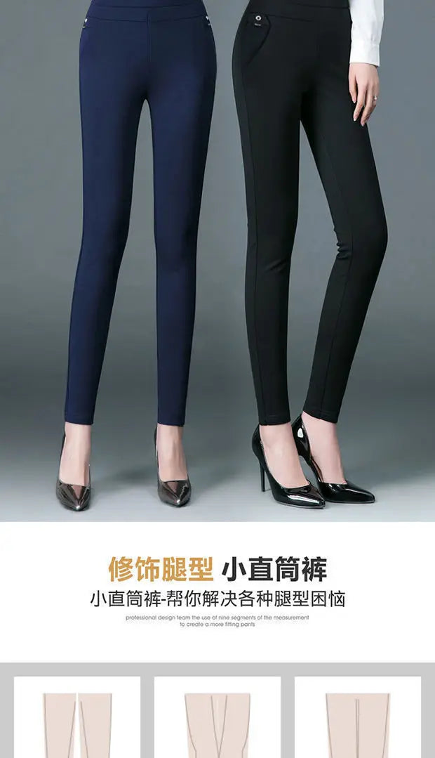 Büro Dame Koreanische Mode Gerade Hosen Weibliche Elastische Band Hohe Taille Feste Große Größe 5XL Frauen Herbst Elegante Hosen 2023