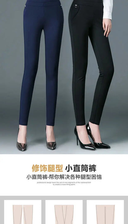 Büro Dame Koreanische Mode Gerade Hosen Weibliche Elastische Band Hohe Taille Feste Große Größe 5XL Frauen Herbst Elegante Hosen 2023