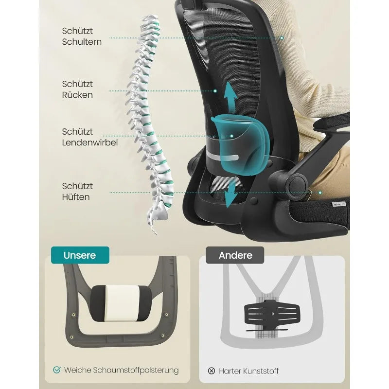 SONGMICS Bürostuhl, Schreibtischstuhl, Drehstuhl mit Netzspannung, ergonomisch, gepolsterte Lendenstütze, Wippfunktion