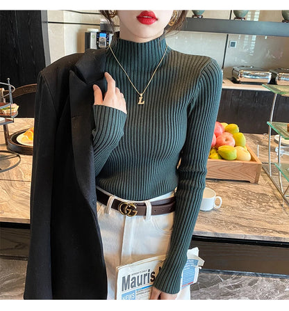 Winter Langarm Mock Neck Gestrickte Frauen Pullover Pullover Schlank Stricken Pullover Frauen Tops Blusas Mujer De Moda 2024 Blusa J995
