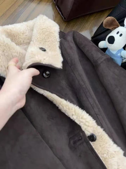 Dicke Lamm Warme Jacke für Frauen Winter Mode Doppelseitige Tragen Warme Pelz Mäntel Bf Koreanische Lose Einreiher Revers outwear