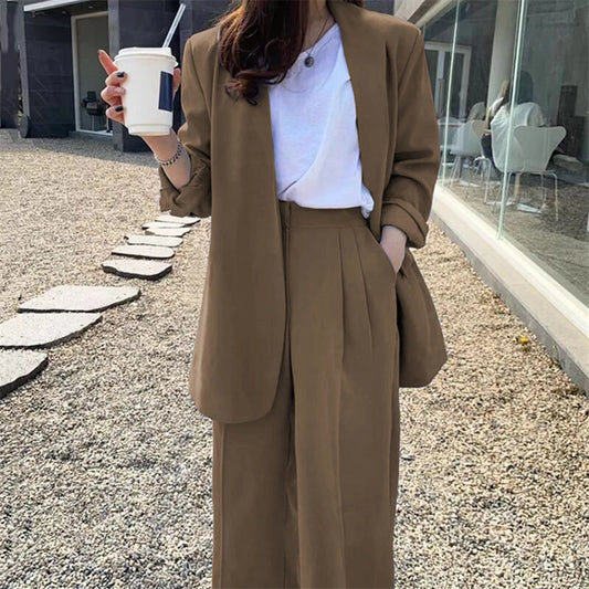 Wide Leg Suit Pants Set Elegant Women Business Suit Set Cardigan Jacket High Waist for Professional Lady Formal Coat Pants Set.