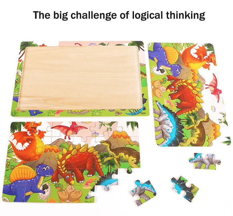 New 30 Pieces Wooden Puzzles Cartoon Animal Traffic Tangram Wood 3d Puzzle Montessori Educational Toys for Children Gifts.