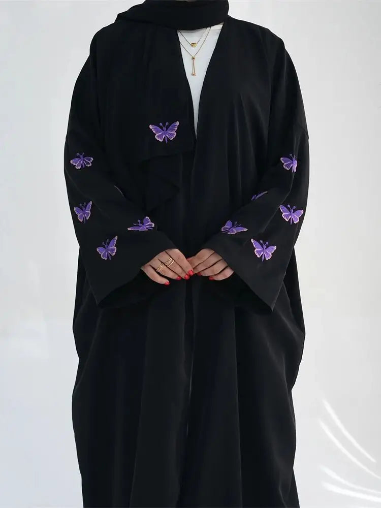 Ramadan Open Linen Butterfly Kimono Abaya Dubai Turkey Islam Muslim Dress Abayas For Women Kebaya Kaftan Robe Musulmane Femme.