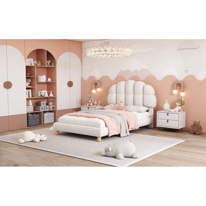 Modernes 90x200cm Einzelbett, Kinderbett, Jugendbett, Polsterbett, Holzgittergrill, Fleeceimitation, Weiß und Rosa