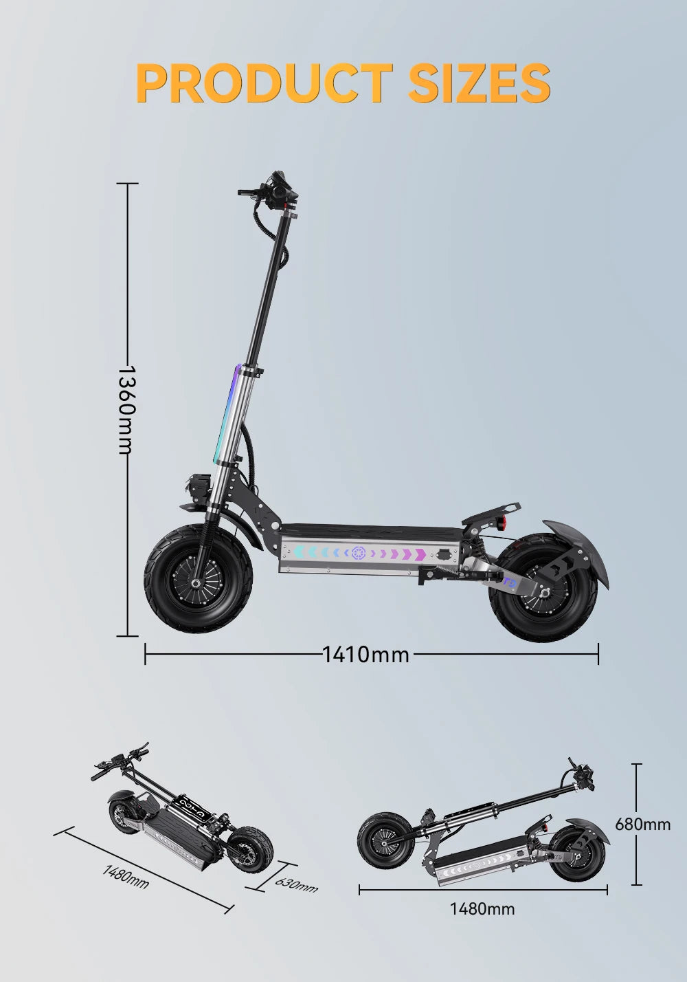 OOTD T90 Foldable Adult Electric Scooter, 85km/h E-Scooter, 4200W Electric Kick Scooter, 60V 31.2Ah Skateboards Kickboard, 100km.