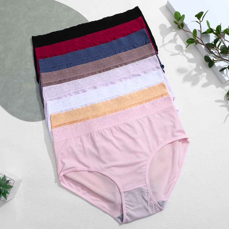 6PCS Women's Plus Size Lace Panties Seamless Solid Color Sport Cozy Physiological Underwear Female Breathable Elastic Lingerie.