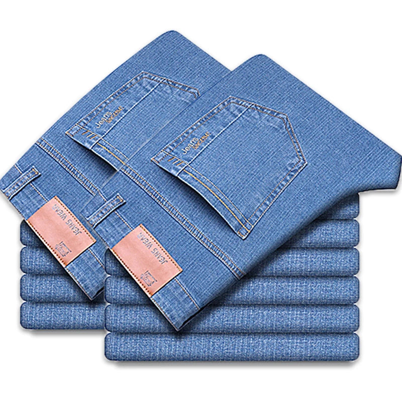 2-piece set of summer men's stretch cotton jeans, fashionable and comfortable, slim fit, business straight leg denim pants.