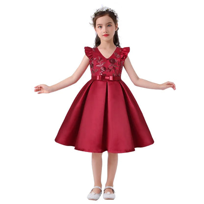 3-10 Y Pailletten Blumen Stickerei Mädchen Kleid Sommer Ärmellose Prinzessin Party Kleider Weihnachten Geburtstag Geschenk Kind Casual Kleidung.