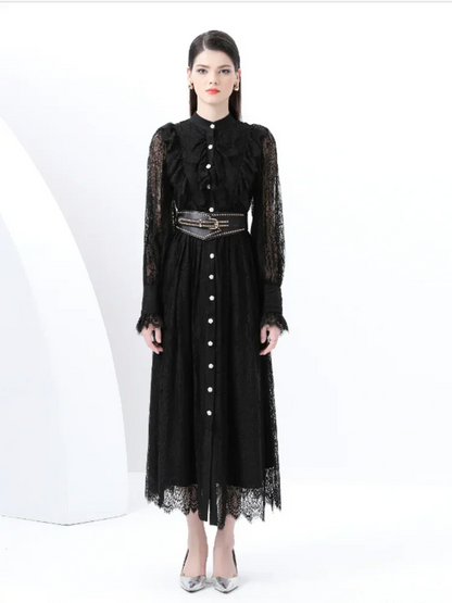 Neue Frühling Herbst Spitze Kleid für Frauen Weiß Schwarz Elegante Taille Langarm Stil Geburtstag Party Kleid Weibliche C186.