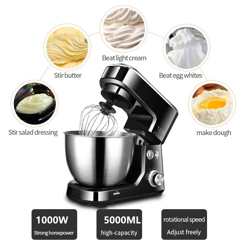 DIVEDEER 5L Multifunctional Chef Machine  Automatic Dough Kneader, Flour Mixer, Blender & Egg Whisker for Household Use.