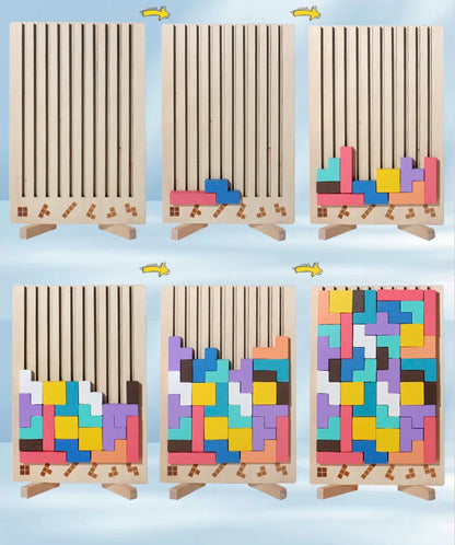 Wooden 3D Russian Blocks Puzzle Brain Teasers Toy Tangram Jigsaw Intelligence Colorful Blocks Montessori Educational.