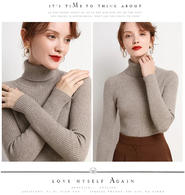 Rollkragenpullover für Damen im Herbst, gestrickt, weiche Pullover, Pullover, grundlegende weiche Pullover für Damen, 2026, Herbst und Winter