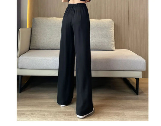 Freizeit hose Frau High Sense Anhänger schwarzer Anzug breites Bein hohe Taille gerades Bein lose Damen hose