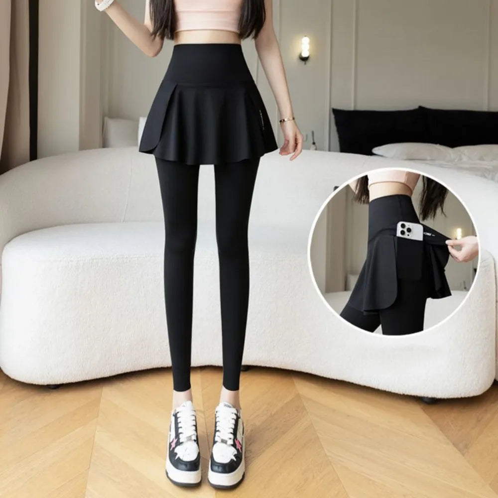 Pants Skirt Combined Side Pocket Fitness Legging with Pocket Skinny Elastic Leggings Thickened Solid Sports Yoga Pants Outdoor.
