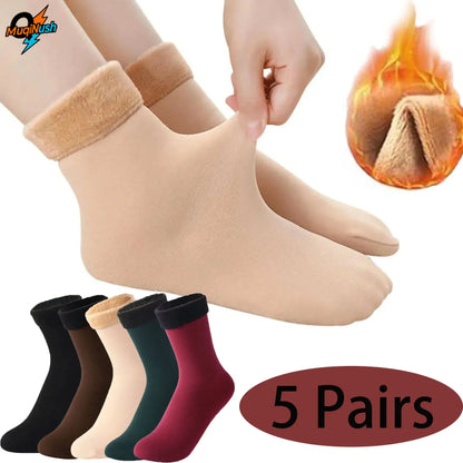 MuqiNush 5Pairs Women Winter Warm Socks Thicken Short Thermal Cashmere Snow Velvet Boots Home Floor For Outdoor Cyling Skiing.