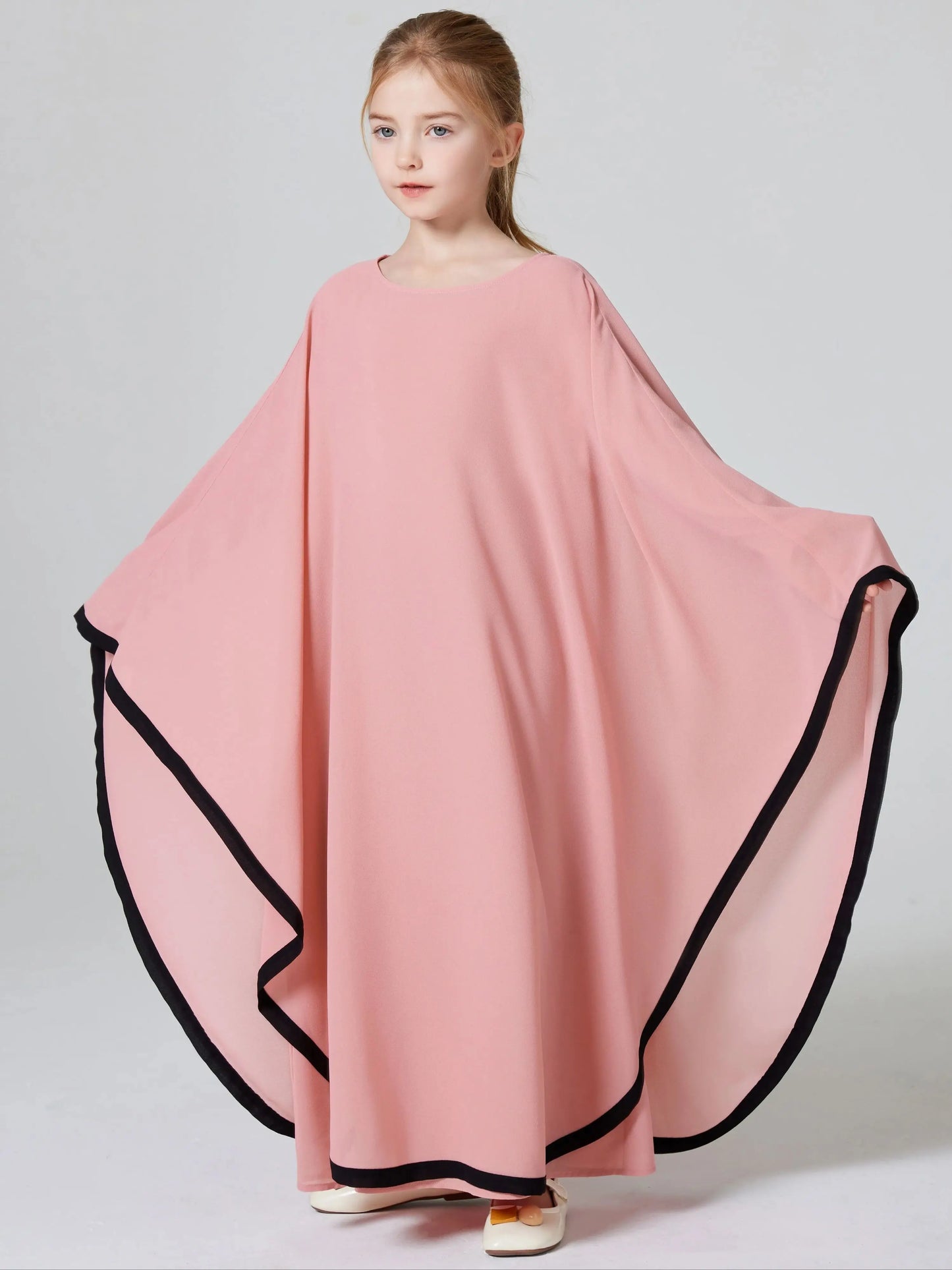 Ramadan Muslim Girls Long Sleeve Chiffon Kids Abaya 2PCS Dress Kebaya Casual Dresses For Party Ramadan Gift (Without Hijab).