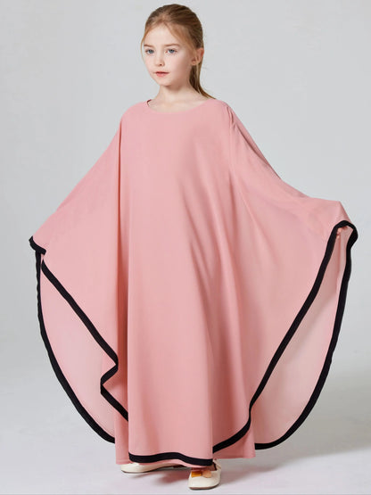 Ramadan Muslim Girls Long Sleeve Chiffon Kids Abaya 2PCS Dress Kebaya Casual Dresses For Party Ramadan Gift (Without Hijab).
