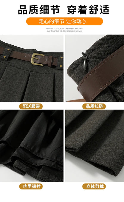 Preppy Style Coffee Woolen Skirt for Women Autumn Winter 2025 Chic High-waisted Mini Skirt Female Korean Thick Outwear Faldas.