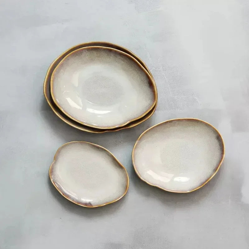 Irregula Ceramic Beef Plate Rice Noodles Soup Bowl Breakfast Bread And Beef Egg Plate.