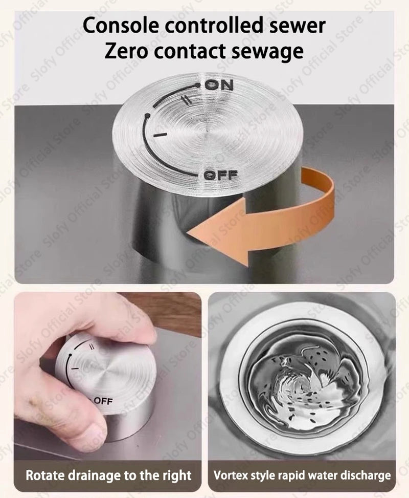 Küchenspüle aus Edelstahl 304, großes Fassungsvermögen, Wasch-/Schnitt-/Abfluss in einem, komplettes Set, multifunktionale Gemüse-Arbeitsstation für den Haushalt