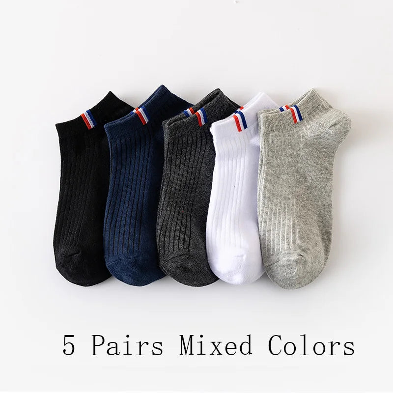 5 Pairs Of Thin Summer Blending Boat Socks Plain Color Mens Casual Socks Breathable Sweat Absorbing Calibration Socks.