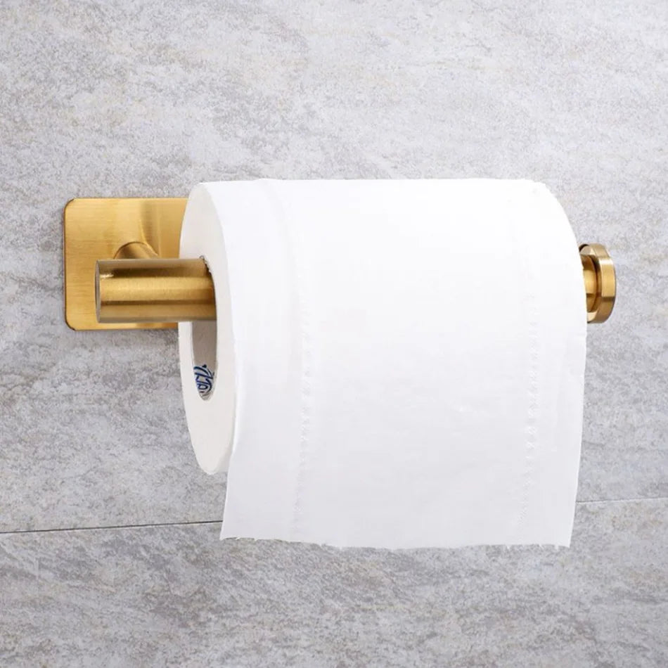 Selbstklebender Papierhalter aus Edelstahl, gebürstetes Gold, Schwarz, Weiß, Ständer für Küche, Badezimmer, Toilettenpapier, Handtuchrolle, Regal, Taschentuch zum Aufhängen