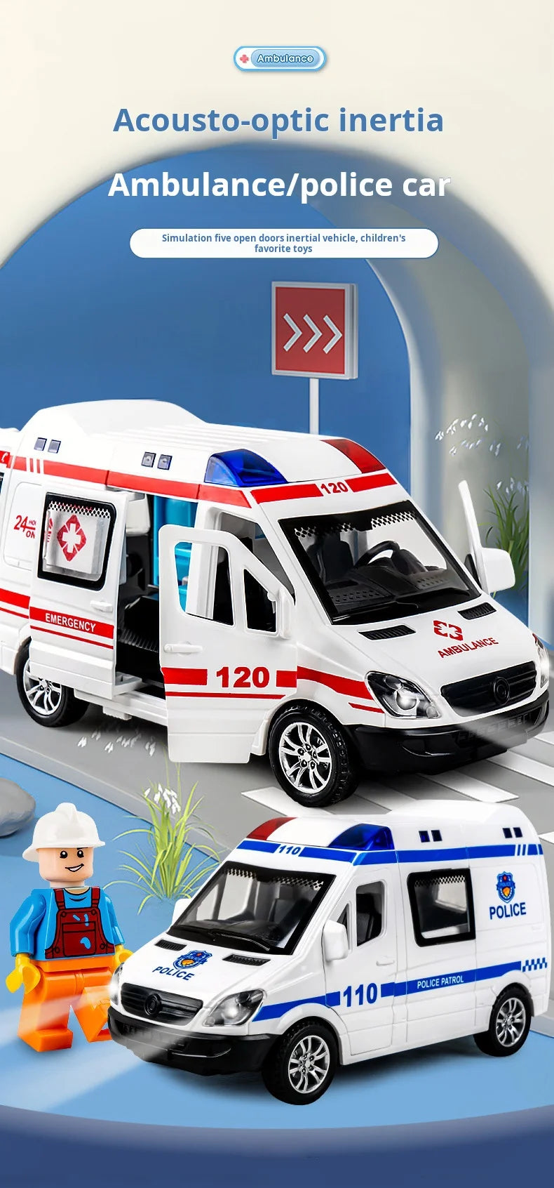1:32 Mini Alloy Car Diecast Ambulance Fire-Truck Policecar Model Sound And Light Vehicle Simulation Collection Gifts Toys Boys.