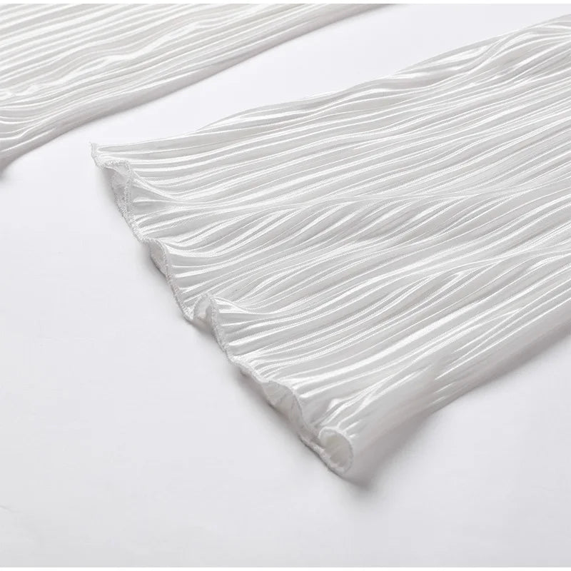 2024 Spring Autumn Women's New Solid Color Button Shirt Long Sleeve Drop Feel Loose Soft Wrinkle Casual Two Piece Set