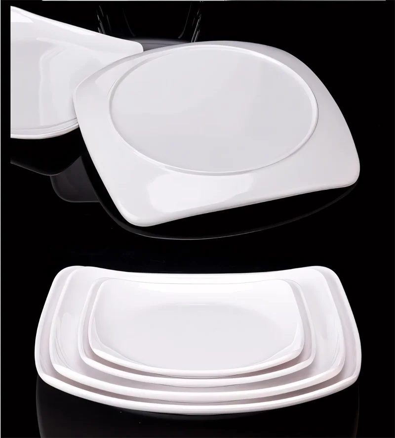 Melamine White Dinner Plate Fast Food Square Dishes School Rice Meal Serving Trays Cheap Hotel Table Decoration and Accessories.