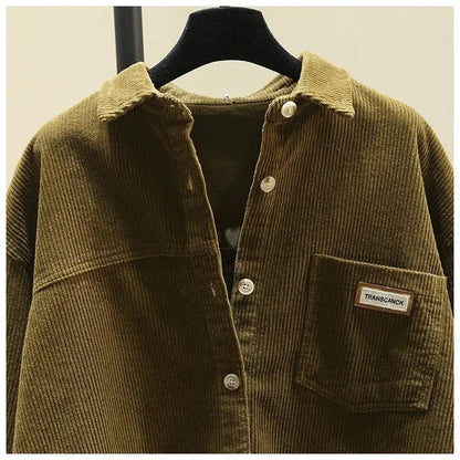 2023 frühling Herbst Cord Langarm-shirt für Frauen Koreanische Ausgabe Casual Mode Medium länge Shirts Weibliche Outwear Tops
