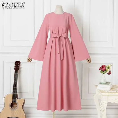 Frauen Lerisure Muslimischen Lange Kleid Übergroßen Vestidos ZANZEA 2023 Sommer Frühling Flare Ärmeln Soild Weibliche Türkische Robe Abaya.