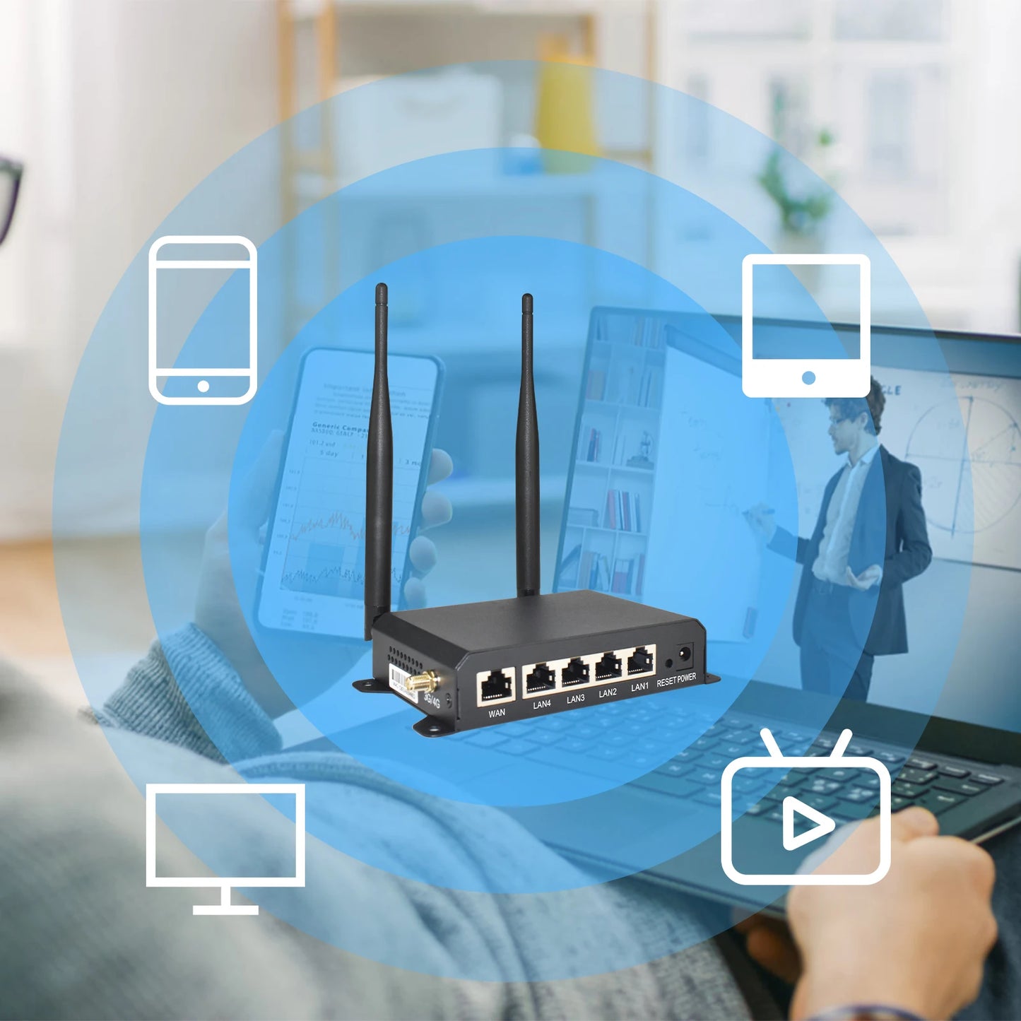 KuWFi 4G LTE WiFi Router 2.4G CAT4 300Mbps RJ45 Port Support VPN DDNS Firewall Function Wall-Mounted External 4pcs Antennas.