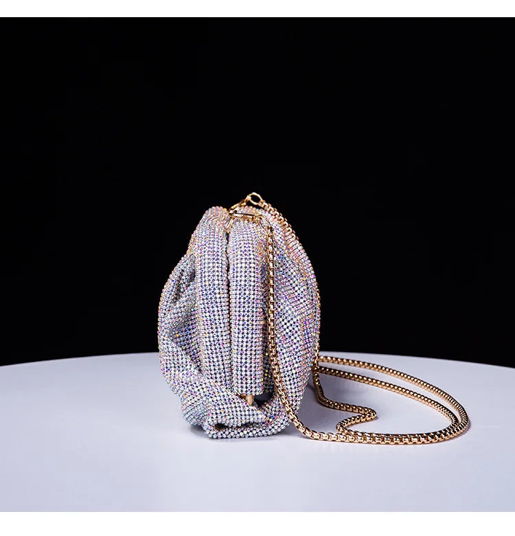 Premium Handmade Diamond-encrusted Clutch Bag Pleated Chain Rhinestone Cloud Clip Dinner Bag Single Shoulder Oblique Span Bolsos.