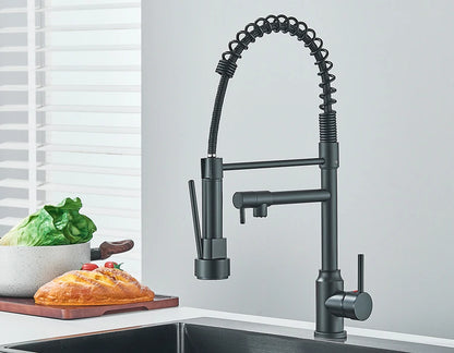 Pull Down Spring Kitchen Faucet Single Lever Hot Cold Mixer Water For Kitchen Sink Dual Spout Nozzle Faucets Crane